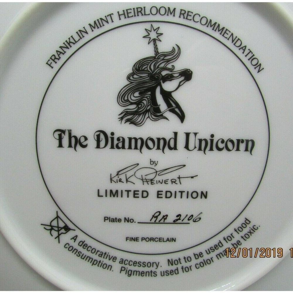 The Diamond Unicorn Collector Plate Signed Lmt Ed - Picture 3 of 3